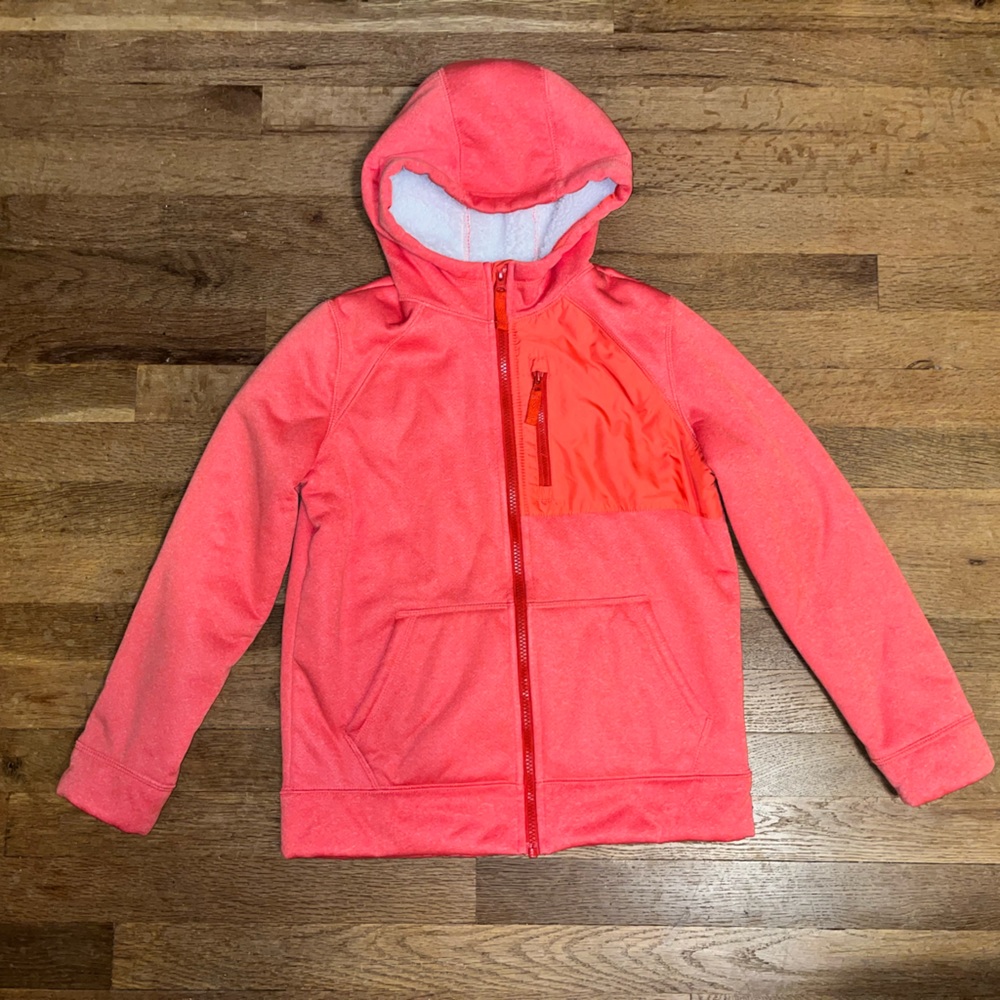 Lands’ End Sherpa-lined kids size large zip-up hoodie jacket